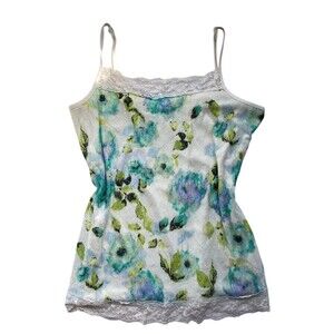 Women Y2K Lace Trim Floral Cami Size XL Blue Overlay Romantic Fairy Coquette